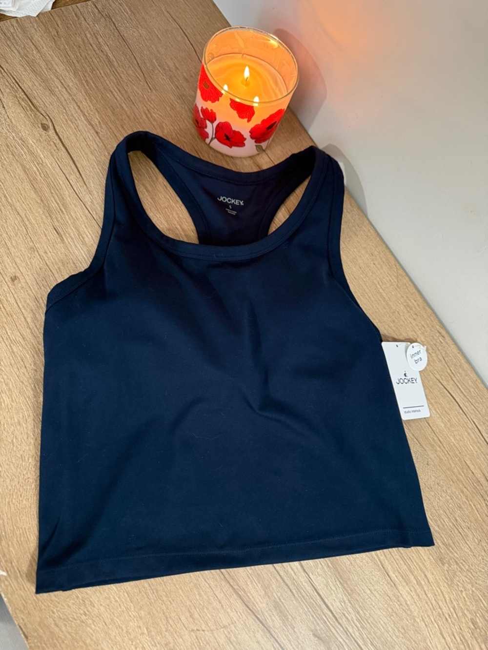 Jockey Women's Navy Racerback Athletic Top w Built-n Bra, size S, NWT